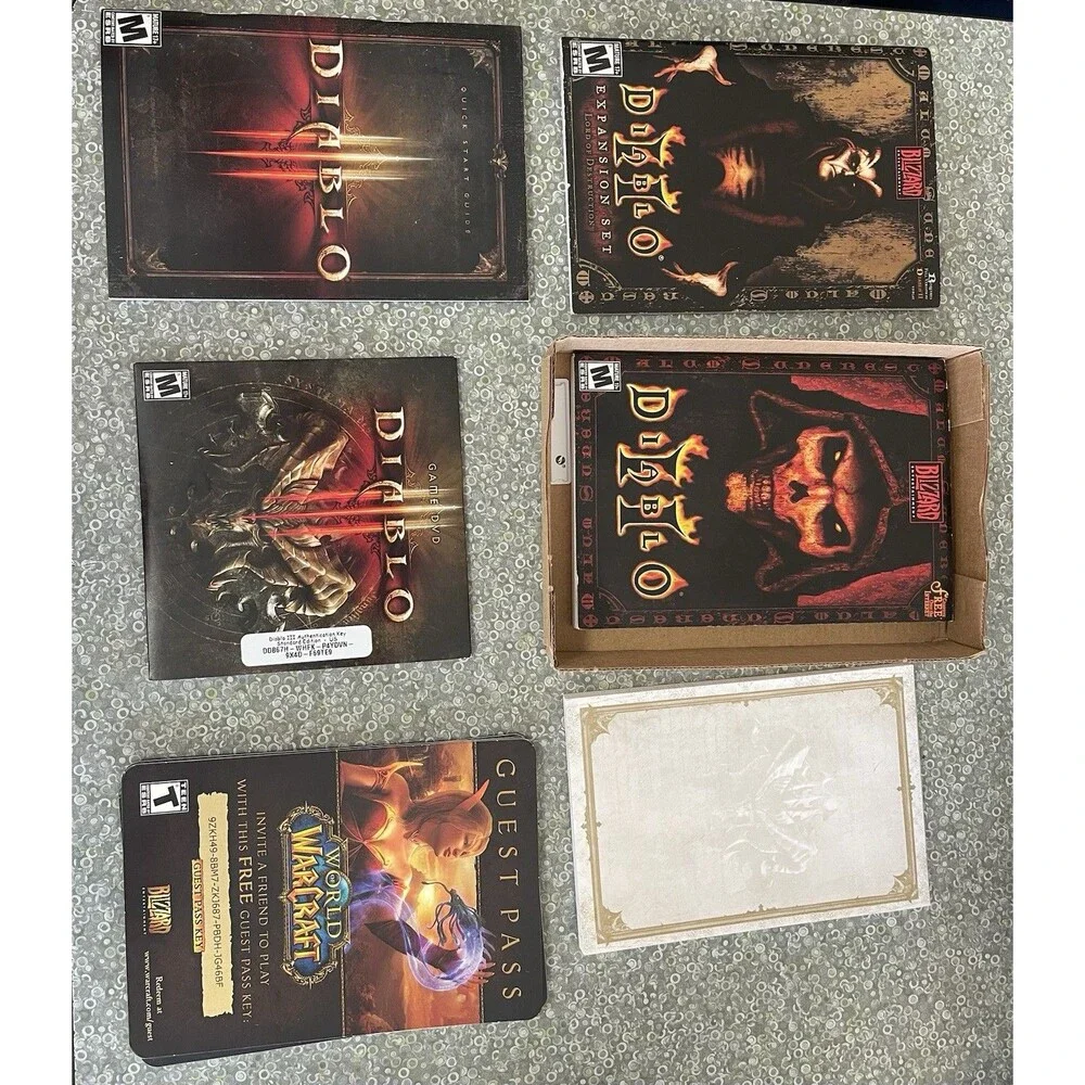 Blizzard Entertainment Diablo III & II Lot DVD, Box, Manuals, WoW Guest Pass